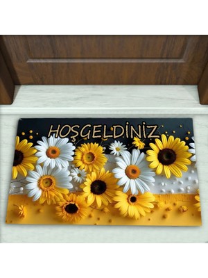 Colorix Carpet Papatya Desenli Dekoratif Kapı Önü Paspası No: 2528