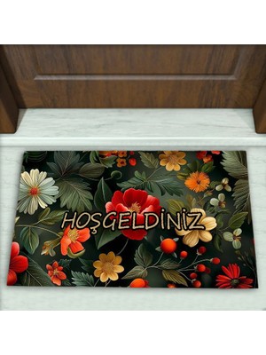 Colorix Carpet Çiçek Desenli Dekoratif Kapı Önü Paspası No: 2283