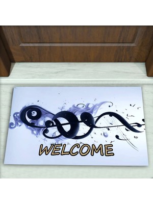 Colorix Carpet Müzik Nota Desenli Dekoratif Kapı Önü Paspası No: 1944