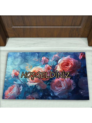 Colorix Carpet Çiçek Desenli Dekoratif Kapı Önü Paspası No: 2003