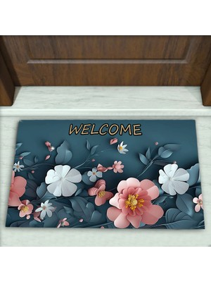 Colorix Carpet Çiçek Desenli Dekoratif Kapı Önü Paspası No: 2228