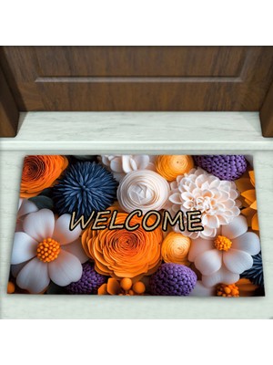 Colorix Carpet Çiçek Desenli Dekoratif Kapı Önü Paspası No: 2352