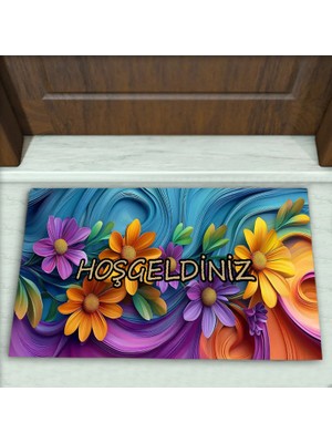 Colorix Carpet Çiçek Desenli Dekoratif Kapı Önü Paspası No: 2476