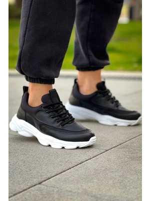 Colezium KB-707   Siyah Cilt Yüksek Taban Bağcıklı Günlük Erkek Ayakkabı