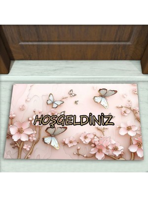 Colorix Carpet Kelebek Desenli Dekoratif Kapı Önü Paspası No: 2351