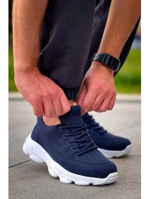 Colezium KB-707   Lacivert Süet Yüksek Taban Bağcıklı Günlük Erkek Ayakkabı