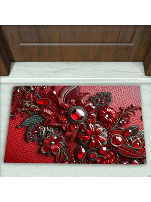 Colorix Carpet Çiçek Desenli Dekoratif Kapı Önü Paspası No: 2555