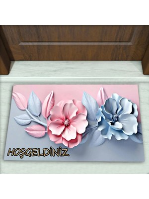 Colorix Carpet Çiçek Desenli Dekoratif Kapı Önü Paspası No: 2598