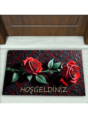 Colorix Carpet Gül Desenli Dekoratif Kapı Önü Paspası No: 2709