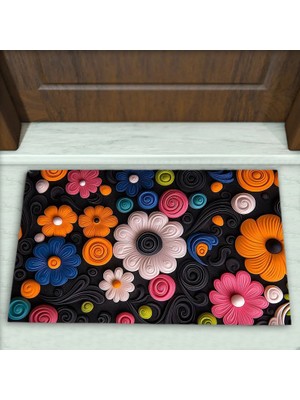 Colorix Carpet Çiçek Desenli Dekoratif Kapı Önü Paspası No: 2499