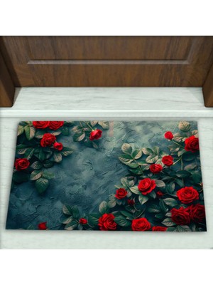 Colorix Carpet Gül Desenli Dekoratif Kapı Önü Paspası No: 2353