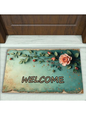 Colorix Carpet Gül Desenli Dekoratif Kapı Önü Paspası No: 2383
