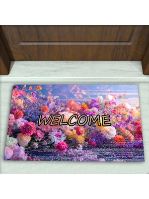 Colorix Carpet Çiçek Desenli Dekoratif Kapı Önü Paspası No: 2388