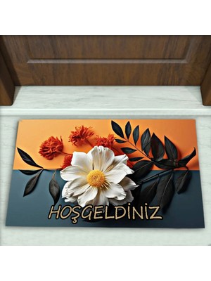 Colorix Carpet Çiçek Desenli Dekoratif Kapı Önü Paspası No: 2599