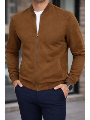 Beruflic Erkek Uzun Kollu Önden Fermuarlı Süet Ceket
