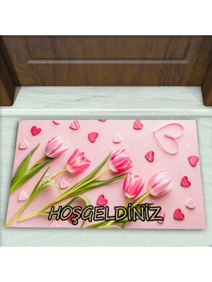 Colorix Carpet Çiçek Desenli Dekoratif Kapı Önü Paspası No: 2744