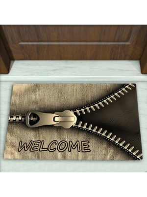 Colorix Carpet Fermuar Desenli Dekoratif Kapı Önü Paspası No: 2159
