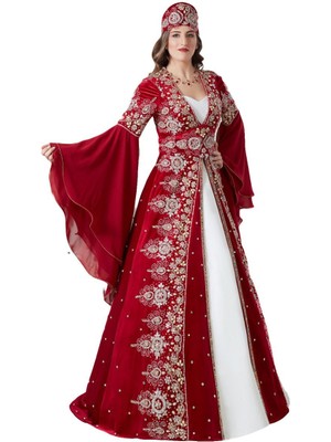 Ceyyiz 5 Parça Kadife Özel Dikim Bindallı Kına Elbisesi Kartanesi