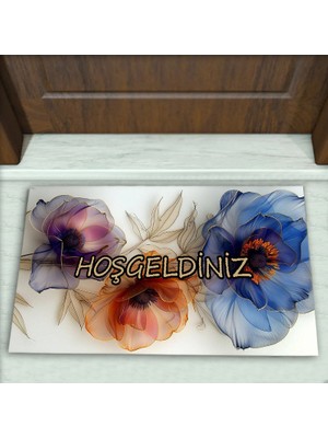 Colorix Carpet Çiçek Desenli Dekoratif Kapı Önü Paspası No: 1872