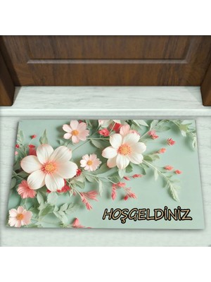Colorix Carpet Çiçek Desenli Dekoratif Kapı Önü Paspası No: 2146