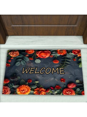 Colorix Carpet Gül Desenli Dekoratif Kapı Önü Paspası No: 2152