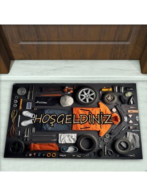 Colorix Carpet Araba Tamircisi Desenli Dekoratif Kapı Önü Paspası No: 2060