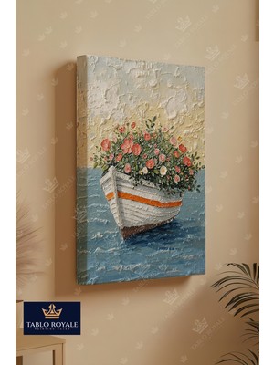 Tablo Royale Üzerinde Çiçekler Olan Tekne Dekor Kanvas Tablo - Salon Tablo - Ofis Tablo
