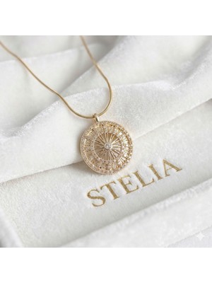 Stelia 316L Çelik Gold – Altın Renk Zirkon Taşlı 12 Burç Madalyon Model Kadın Kolye