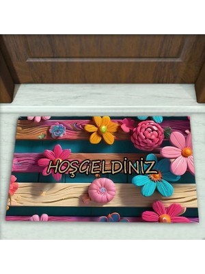 Colorix Carpet Çiçek Desenli Dekoratif Kapı Önü Paspası No: 2298