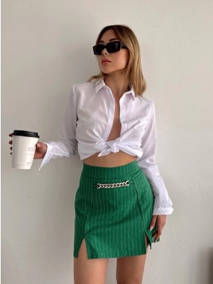 Colezium Zincir Detaylı Çizgili Şort Etek