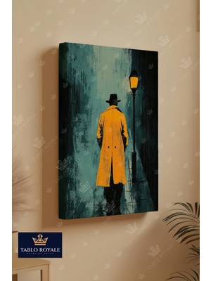 Tablo Royale Gece Yalnız Yağmurlukla Yürüyen Adam Dekor  Kanvas Tablo - Salon Tablo - Ofis Tablo