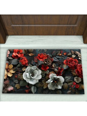 Colorix Carpet Çiçek Desenli Dekoratif Kapı Önü Paspası No: 2282
