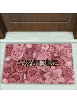 Colorix Carpet Gül Desenli Dekoratif Kapı Önü Paspası No: 2490