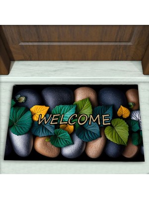 Colorix Carpet Yaprak Desenli Dekoratif Kapı Önü Paspası No: 2791