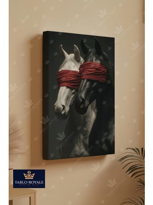 Tablo Royale Yanyana Gözleri Bağlı 2 At  Kanvas Tablo - Salon Tablo