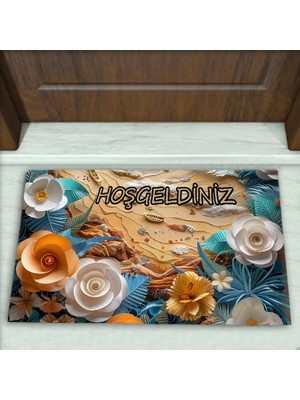 Colorix Carpet Çiçek Desenli Dekoratif Kapı Önü Paspası No: 2821