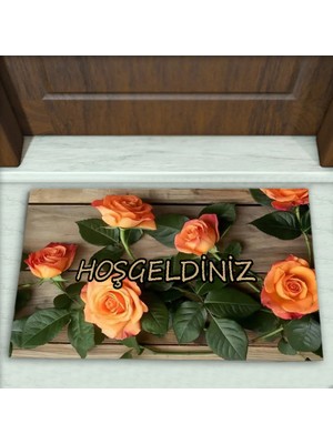 Colorix Carpet Gül Desenli Dekoratif Kapı Önü Paspası No: 2183