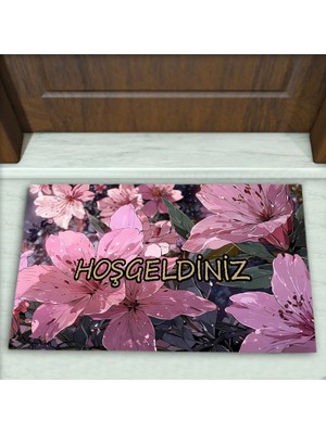 Colorix Carpet Çiçek Desenli Dekoratif Kapı Önü Paspası No: 2271