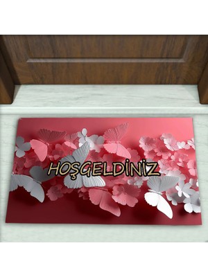 Colorix Carpet Kelebek Desenli Dekoratif Kapı Önü Paspası No: 2380