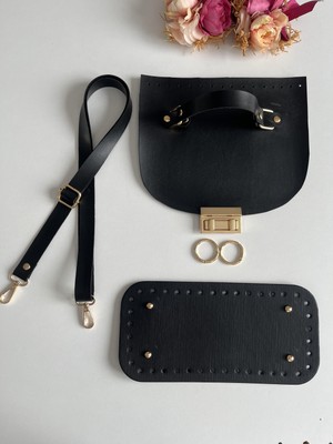 ZG Hobi Aksesuar Örgü Çantalar Için Suni Deriden Kapak ,taban ve Askı Seti Siyah Renk