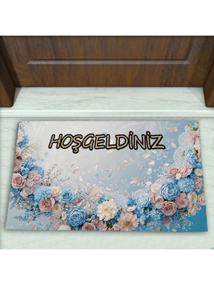 Colorix Carpet Çiçek Desenli Dekoratif Kapı Önü Paspası No: 2564