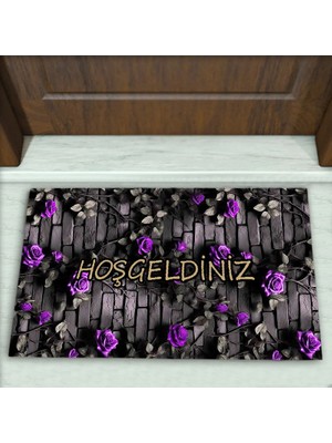 Colorix Carpet Çiçek Desenli Dekoratif Kapı Önü Paspası No: 1982