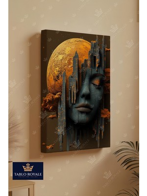 Tablo Royale Zamanın Yüzü Gözleri Kapalı Kadın Ay Dekorkanvas Tablo - Salon Tablo - Ofis Tablo