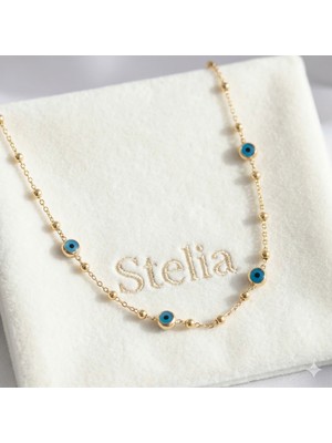 Stelia 316L Çelik Gold - Altın Renk Nazarlı ve Topçuklu Model Kadın Kolye