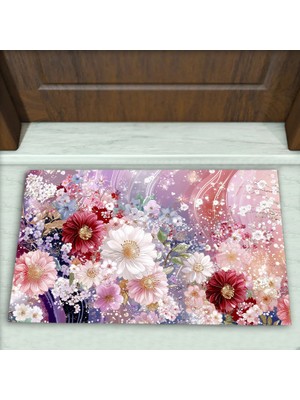 Colorix Carpet Çiçek Desenli Dekoratif Kapı Önü Paspası No: 2728