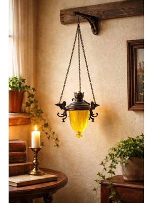 Es Dekor Perforje Metal Gaz Lamba Kandil Otantik Eskitme Asılabilir 45X17 cm 1 Adet