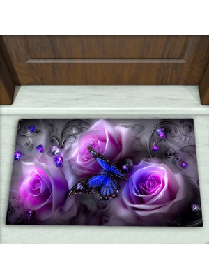 Colorix Carpet Gül Desenli Dekoratif Kapı Önü Paspası No: 2469