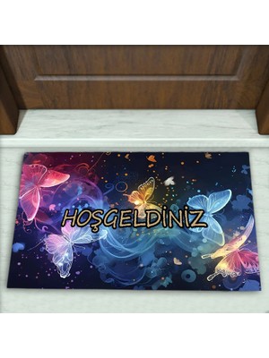 Colorix Carpet Kelebek Desenli Dekoratif Kapı Önü Paspası No: 2135