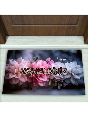 Colorix Carpet Çiçek Desenli Dekoratif Kapı Önü Paspası No: 2356