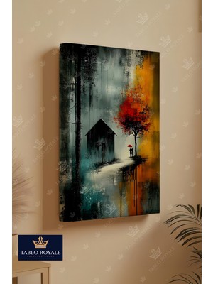 Tablo Royale Issız Bir Ev ve Ağaç Yanında Mutlu Çift Dikey Dekor Kanvas Tablo - Salon Tablo - Ofis Tablo
